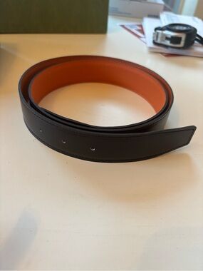 Hermes reversible leather belt strap, 32mm in black/orange
